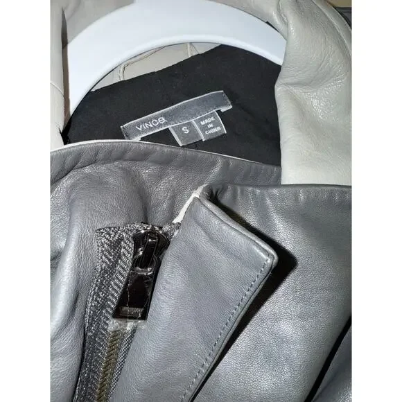 VINCE Lambskin Gray Leather Jacket Colorblock - Size small